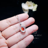 Sunstone Necklace - Tangerine Sapphire Jewelry- Oval Halo Orange Spessartite Garnet Pendant - 18KGP @ Sterling Silver #146