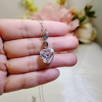 Pink Morganite Necklace Double Heart Sterling Silver Blue Paraiba Couple Two Connect Heart Pendant - 18KGP with Lab Created Morganite #736