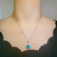 Double Gemstone Halo Paraiba Tourmaline Necklace - 18KGP @ Sterling Silver - 2.8 CT Oval Cut - Large Blue Tourmaline Jewelry #571