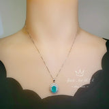 Double Gemstone Halo Paraiba Tourmaline Necklace - 18KGP @ Sterling Silver - 2.8 CT Oval Cut - Large Blue Tourmaline Jewelry #571