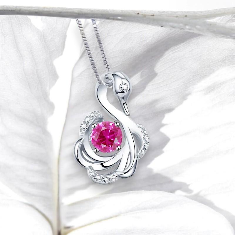 Pink Sapphire Swan Necklace, Animal Bird Pink Sapphire Jewelry - 18k White Gold @ Sterling Silver chain #1011