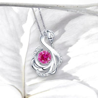 Pink Sapphire Swan Necklace, Animal Bird Pink Sapphire Jewelry - 18k White Gold @ Sterling Silver Adjustable chain #1011