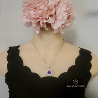 Large Genuine Trillion Amethyst Necklace, Layered 7 CT Triangle Halo Solitaire Purple, Natural Amethyst Pendant #981