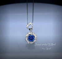 Blue Sapphire Necklace Gemstone Rose flower Pendant - 18KGP @ Sterling Silver - September Birthstone - Dainty Sapphire Pendant Jewelry #956