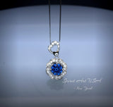 Blue Sapphire Necklace Gemstone Rose flower Pendant - 18KGP @ Sterling Silver - September Birthstone - Dainty Sapphire Pendant Jewelry #956