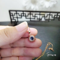 Tiny Rose Gold Blue Sapphire Necklace - Gemstone Sterling Silver - Sunflower 6mm 0.85 CT Blue Gemstone September Birthstone 027