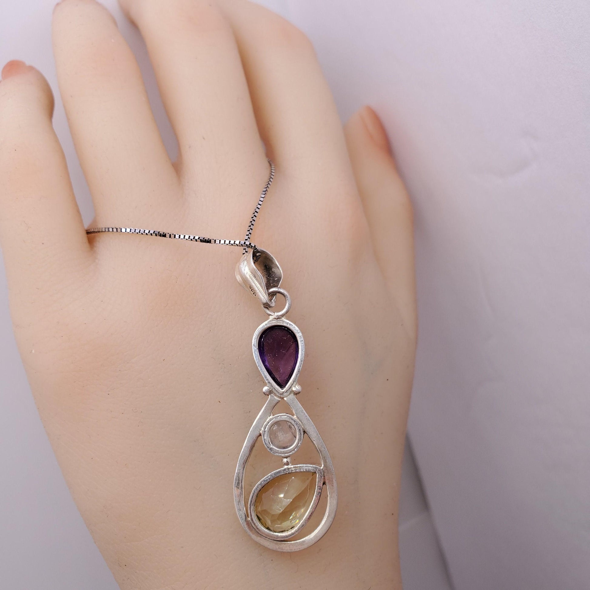 Sterling Silver Citrine Amethyst Necklace - Moonstone Necklace