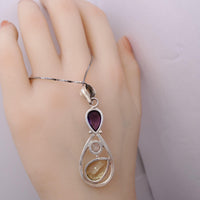 Sterling Silver Citrine Amethyst Necklace - Moonstone Necklace