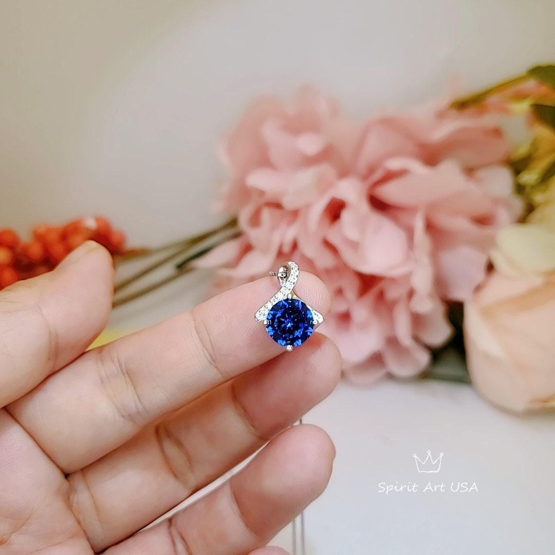 Tiny Blue Sapphire Necklace Gemstone 2CT Bowknot Blue Sapphire Pendant -Sterling Silver Infinite Minimalist Blue Sapphire Jewelry #170