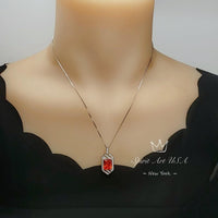 Spacecraft Style Sunstone Necklace - Rectangle Scissor Cut - 4.5 CT Orange Sunstone Pendant - White Gold coated Sterling Silver #1016