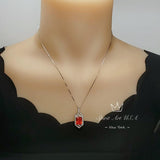 Spacecraft Style Sunstone Necklace - Rectangle Scissor Cut - 4.5 CT Orange Sunstone Pendant - White Gold coated Sterling Silver #1016