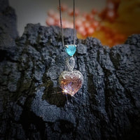 Pink Morganite Necklace Double Heart Sterling Silver Blue Paraiba Couple Two Connect Heart Pendant - 18KGP with Lab Created Morganite #736
