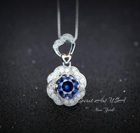 Blue Sapphire Necklace Gemstone Rose flower Pendant - 18KGP @ Sterling Silver - September Birthstone - Dainty Sapphire Pendant Jewelry #956