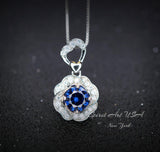 Blue Sapphire Necklace Gemstone Rose flower Pendant - 18KGP @ Sterling Silver - September Birthstone - Dainty Sapphire Pendant Jewelry #956