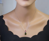 Teardrop Peridot Necklace - Tiny Ruby Teardrop Cut August Birthstone Jewelry - Large 5 Ct Lab Created Green Peridot Pendant #718