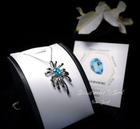 Sterling Silver Aquamarine Necklace - Firework Aquamarine Pendant - White Gold Plated Sterling Silver - March Birthstone #705