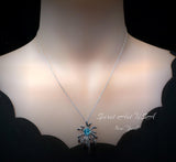 Sterling Silver Aquamarine Necklace - Firework Aquamarine Pendant - White Gold Plated Sterling Silver - March Birthstone #705