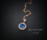Tiny Rose Gold Blue Sapphire Necklace - Gemstone Sterling Silver - Sunflower 6mm 0.85 CT Blue Gemstone September Birthstone 027