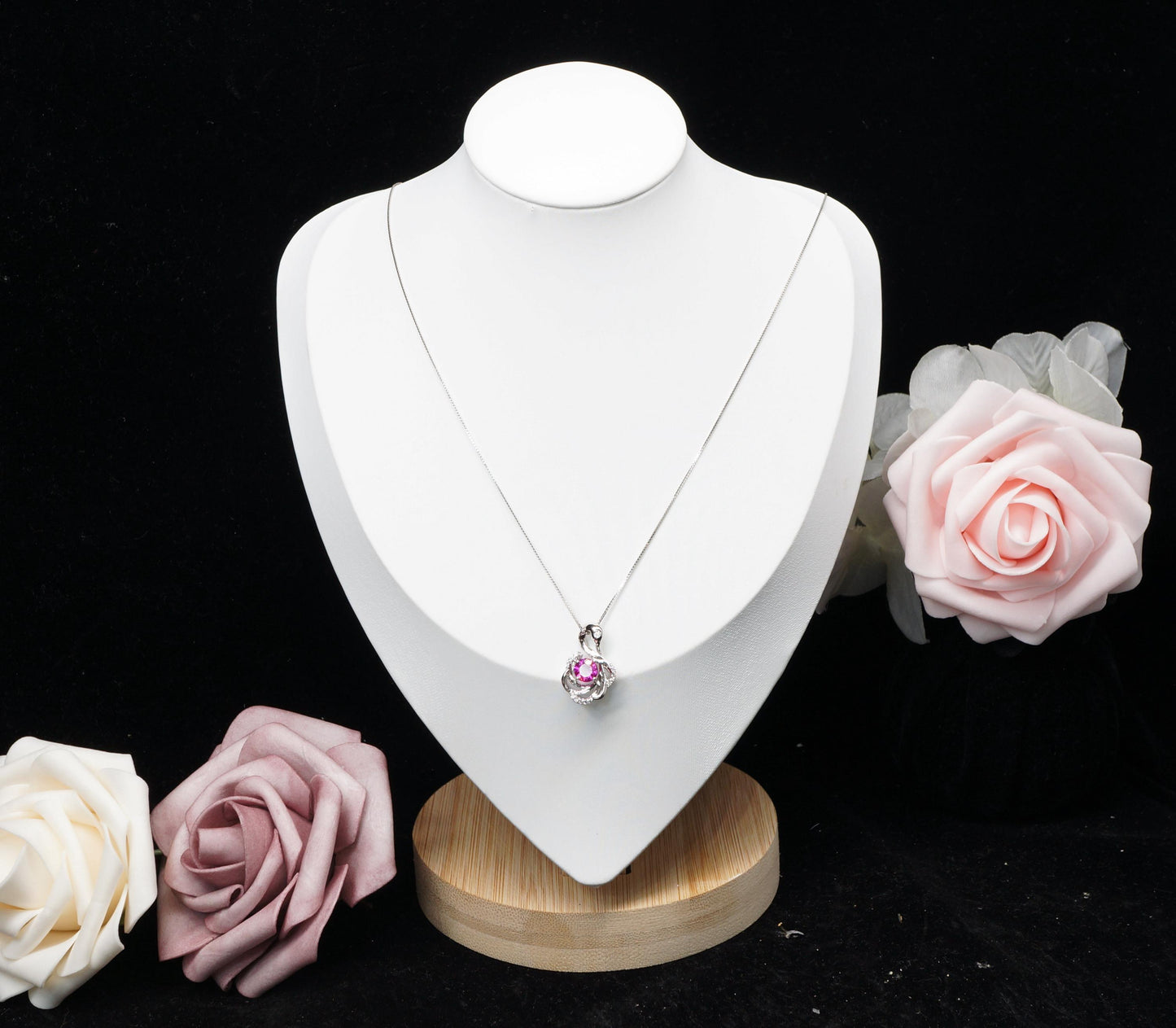 Pink Sapphire Swan Necklace, Animal Bird Pink Sapphire Jewelry - 18k White Gold @ Sterling Silver chain #1011