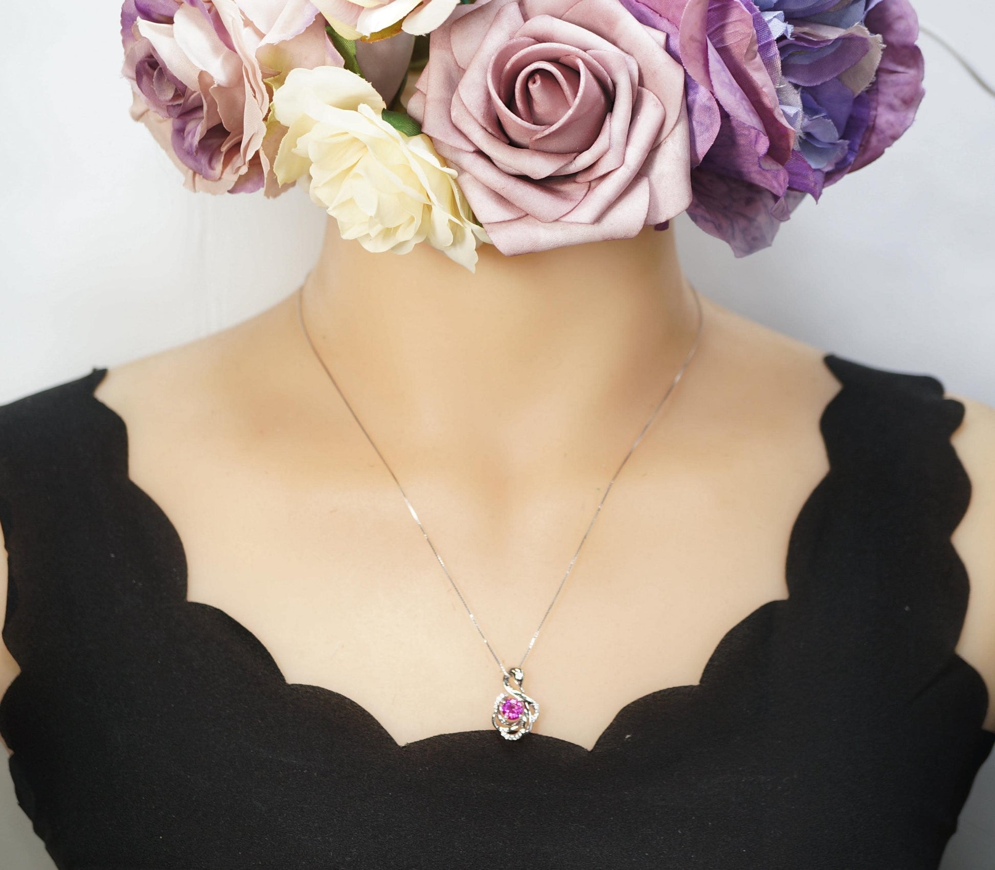 Pink Sapphire Swan Necklace, Animal Bird Pink Sapphire Jewelry - 18k White Gold @ Sterling Silver chain #1011