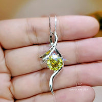 2 CT Round Yellow Diamond Necklace Sterling Silver Swirl Bow Infinity Yellow Gemstone Pendant White Gold coated Luxury Bridal Jewelry 1091