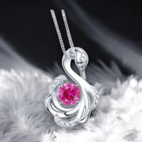 Pink Sapphire Swan Necklace, Animal Bird Pink Sapphire Jewelry - 18k White Gold @ Sterling Silver Adjustable chain #1011