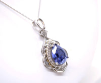Large Tanzanite Necklace - Gemstone Leaf Lab Created Tanzanite Pendant - 18KGP - Sterling Silver - Teardrop Style Pear Cut 2.75CT #714