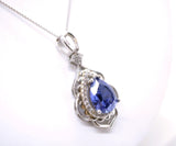 Large Tanzanite Necklace - Gemstone Leaf Lab Created Tanzanite Pendant - 18KGP - Sterling Silver - Teardrop Style Pear Cut 2.75CT #714