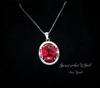 Large Oval Red Ruby Necklace - 5 CT White Gold Sterling Silver Gemstone Halo Red Ruby Pendant - July Birthstone - Ruby Jewelry #552