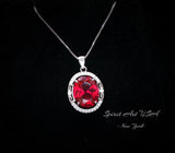 Large Oval Red Ruby Necklace - 5 CT White Gold Sterling Silver Gemstone Halo Red Ruby Pendant - July Birthstone - Ruby Jewelry #552