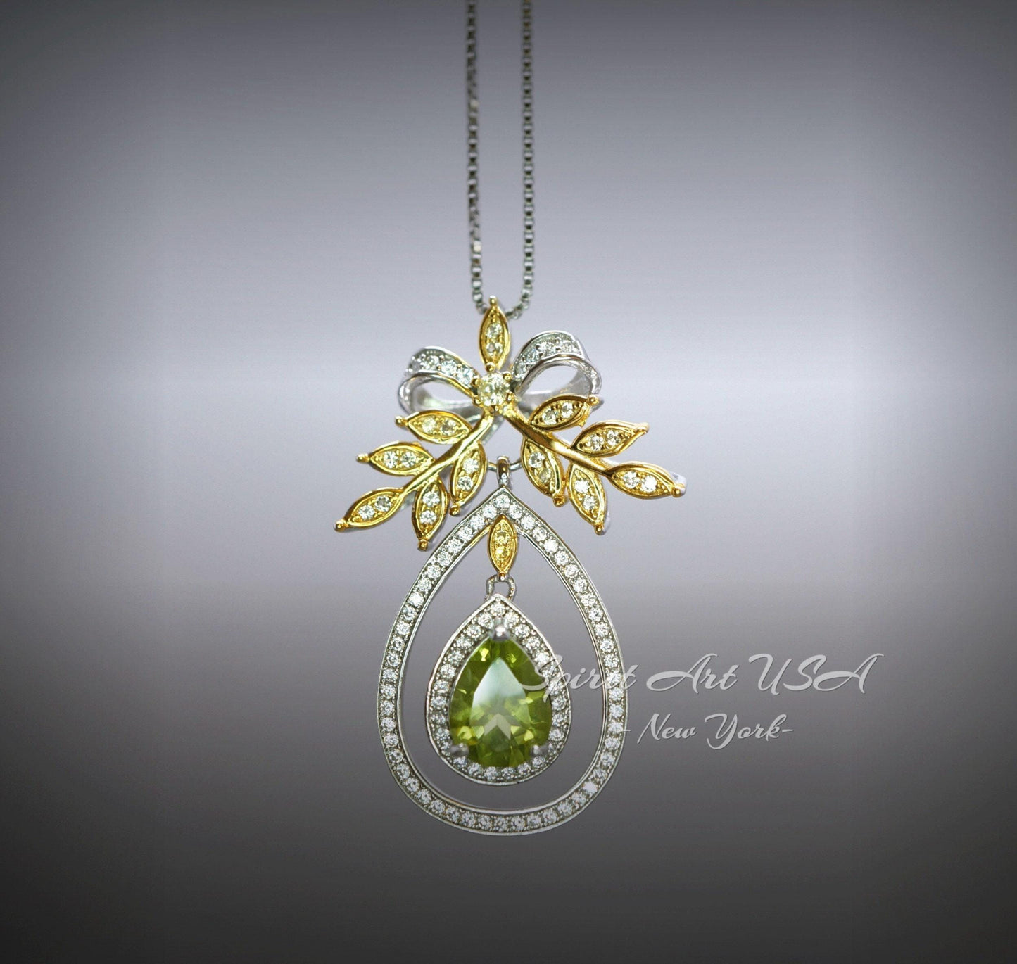 Teardrop Genuine Peridot Necklace The Tree Of Life Pendant 18KGP @ Sterling Silver Olive branch 2.5 Ct Pear Cut Green Peridot Jewelry #862