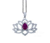 Ruby Necklace - Gemstone Lotus Flower Ruby Pendant - White gold @ Sterling Silver - July Birthstone - Yoga Necklace #602