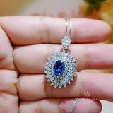 Life Spiral Blue Sapphire Necklace, White Gold Coated Sterling Silver, Triple Gemstone Blue Sapphire Pendant Royal Whirl Jewelry #843