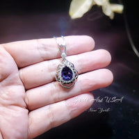 Large Tanzanite Necklace - Gemstone Leaf Lab Created Tanzanite Pendant - 18KGP - Sterling Silver - Teardrop Style Pear Cut 2.75CT #714