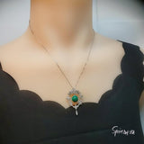 Luxury Malachite Necklace - 18KGP @ Sterling Silver - Genuine Natural Tassel Dangle Malachite Pendant #624