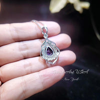 Large Tanzanite Necklace - Gemstone Leaf Lab Created Tanzanite Pendant - 18KGP - Sterling Silver - Teardrop Style Pear Cut 2.75CT #714