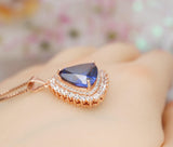 Trillion Tanzanite Necklace - Triangle Halo 10 ct Lab Created Tanzanite Pendant - Rose Gold Sterling Silver Large December Birthstone #728
