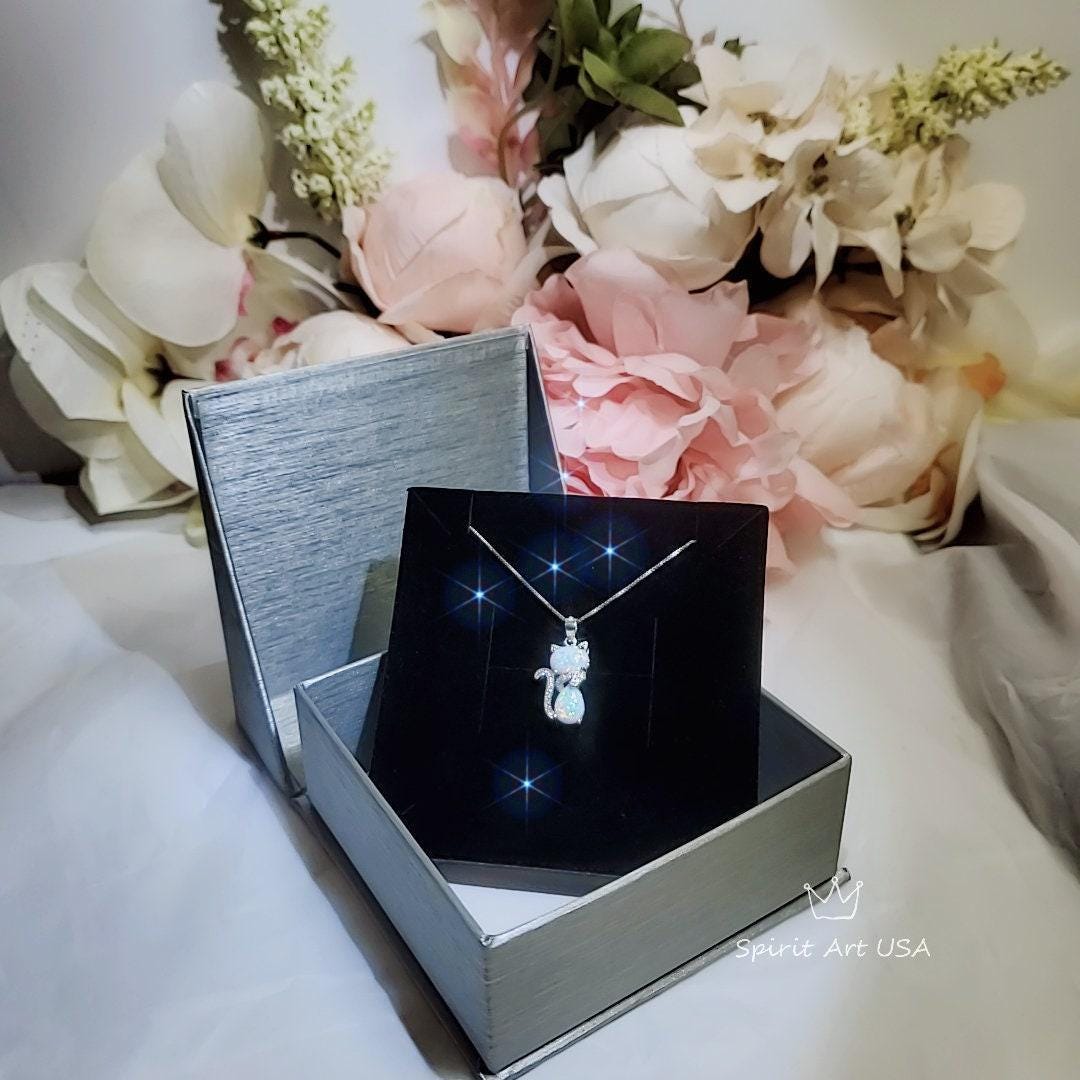 Cat Opal necklace - Gemstone Kitty Cat Opal Pendant 18KGP @ Sterling Silver - Pet Cat lover gift Kitten Jewelry #210