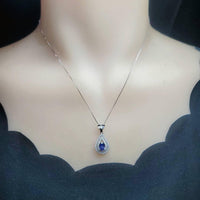 Tanzanite Necklace - December Birthstone - 18kgp @ Sterling Silver - Double Halo Lab Created Tanzanite Pendant Jewelry #435