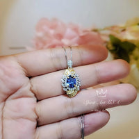 Tanzanite Necklace - Life Spiral Pendant - 1.5 CT Lab Created Blue Tanzanite Jewelry - Spiritual Diamond Flower 18KGP @ Sterling Silver #644