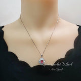 Pink Tourmaline Necklace - Gemstone Halo Tourmaline Pendant - White Gold coated Sterling Silver - 1.5Ct Oval Cut Pink #1012