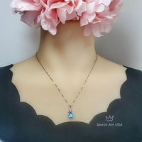 Blue Topaz Necklace - Sterling Silver Halo Pendant - Dainty November Birthstone Jewelry Yellow gold Rose gold adjustable Chain 269