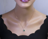 2 CT Emerald Necklace - Gemstone Square Halo Rose Gold plated Sterling Silver round cut emerald pendant #141
