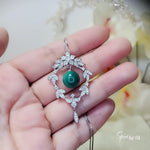 Luxury Malachite Necklace - 18KGP @ Sterling Silver - Genuine Natural Tassel Dangle Malachite Pendant #624