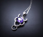 Natural Amethyst Necklace Sterling Silver 1.5 CT Sim Diamond 14k White Gold Coated Buffalo Bull Ox Purple Pendant February Birthstone 1020