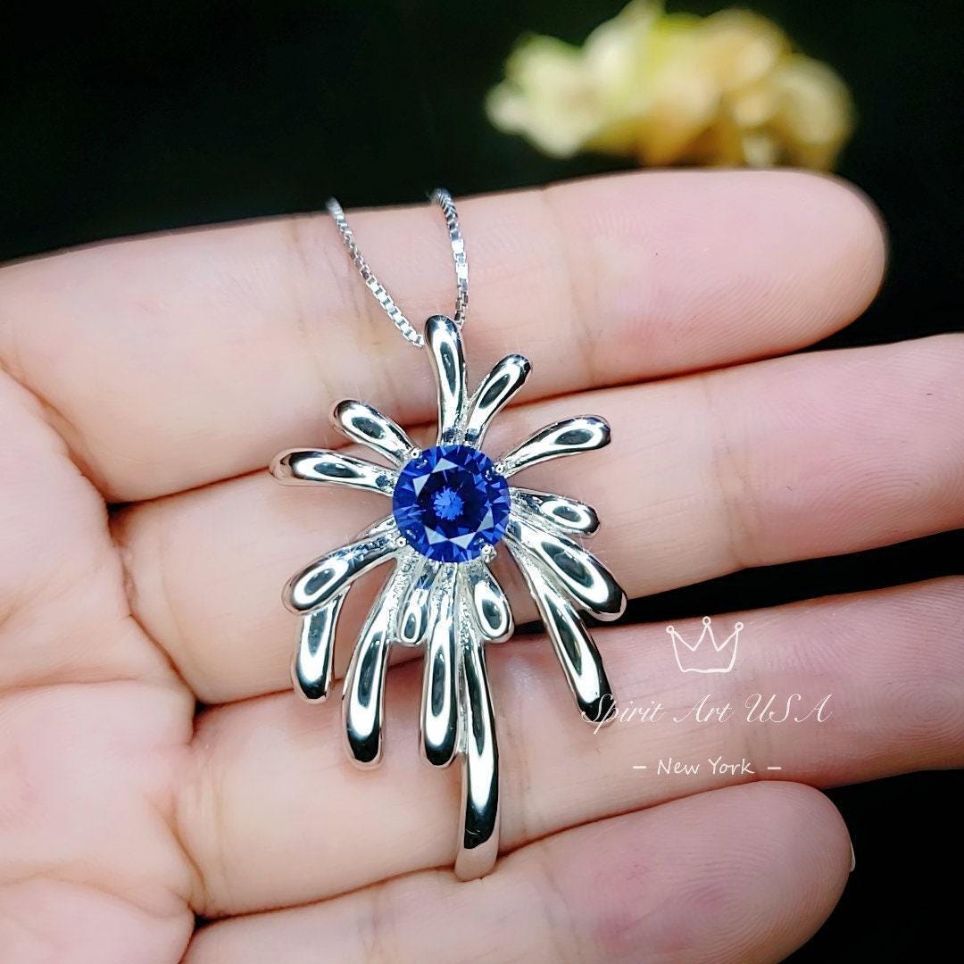 Firework Blue Tanzanite Necklace - Tanzanite Pendant - 18KGP @ Sterling Silver - December Birthstone - Firework Pendant #703