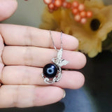 Black Pearl Necklace Sterling Silver Phoenix Pendant Black Pearl Jewelry 18k White gold coated # 609