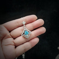 Mandolin flower Blue Aquamarine Necklace - 1.2 ct Trillion Cut Blue Aquamarine Pendant White Gold coated Sterling Silver Diamond Design #683
