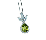 Genuine Peridot Necklace - Natural Green Peridot Pendant - 18KGP @ Sterling Silver - August Birthstone - Three Petal Gemstone Jewelry #465