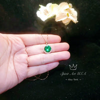 Large Rose Gold Emerald Necklace - 4 CT Round Green Emerald Gemstone Pendant - Sterling Silver Circle Halo Green Gemstone Jewelry #444